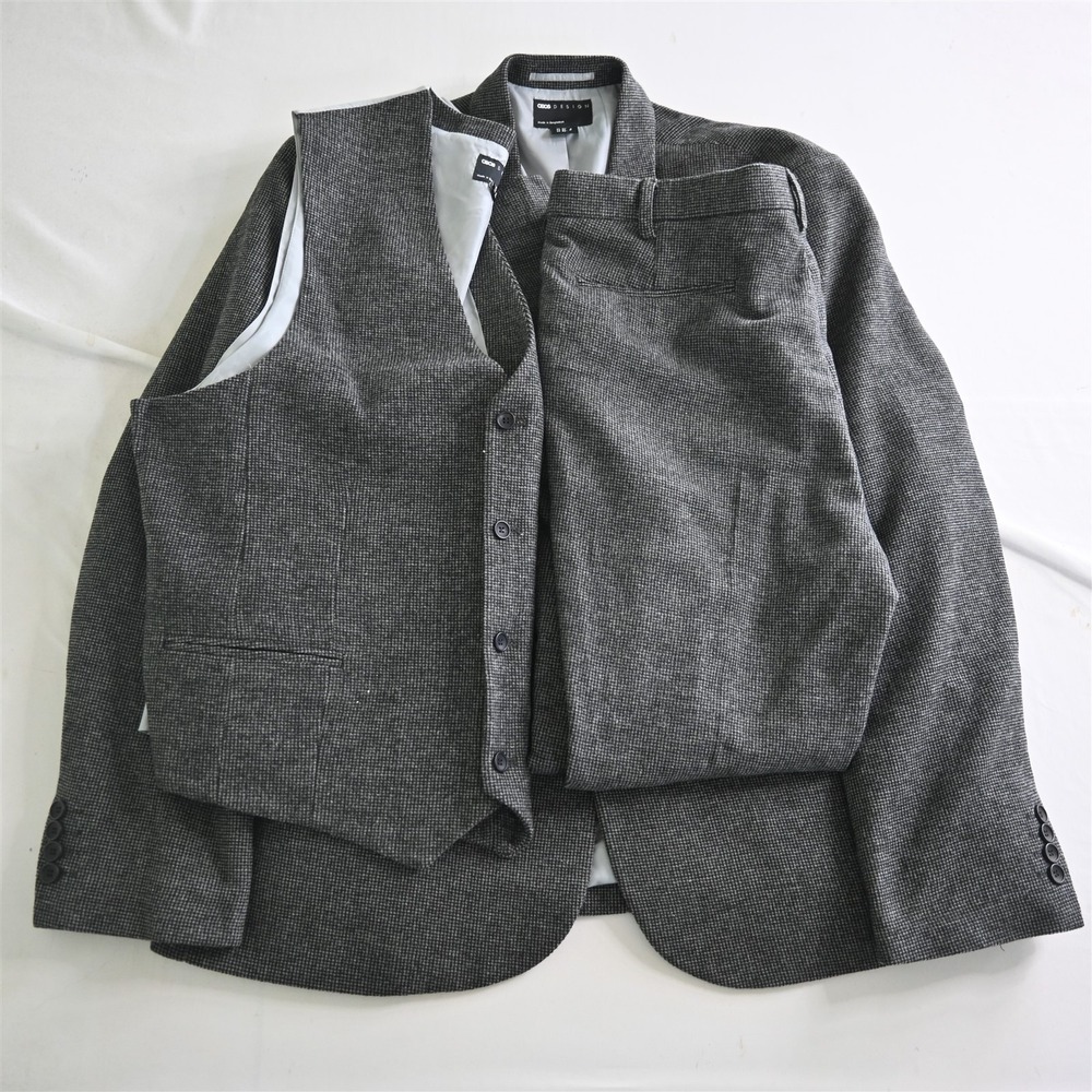 ASOS 48R 38x32 Gray Check Tweed Mens Jacket Pants Suit